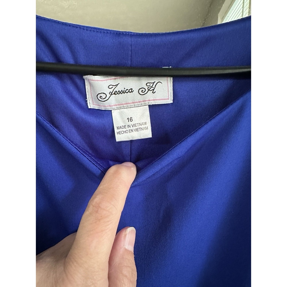 Jessica H Royal Blue Shift Dress With Tie Sleeves Size 16 - Picture 2 of 5